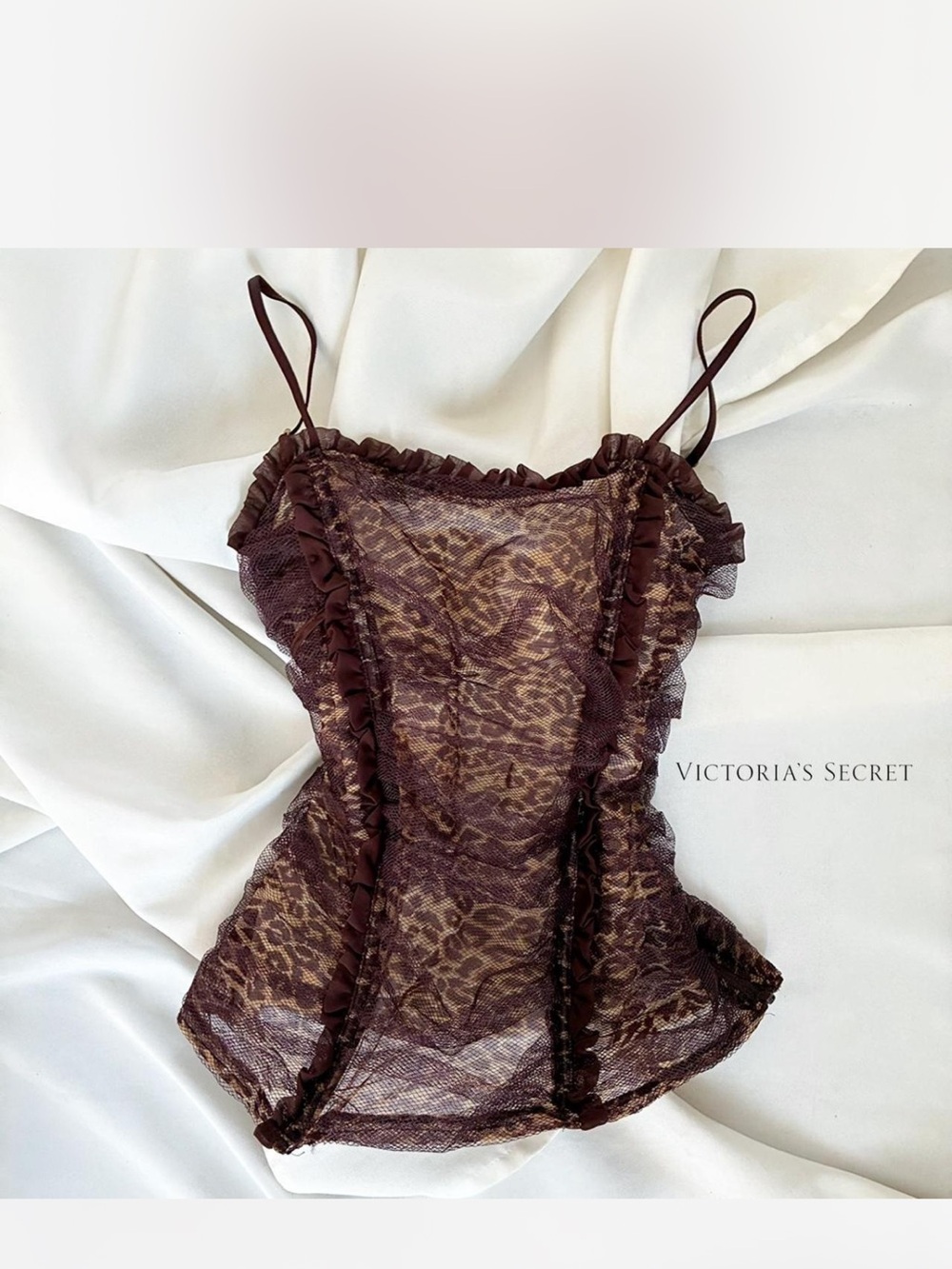 Open to offers Victoria's Secret Brown Leopard Lace Chemise with Ruffle Straps